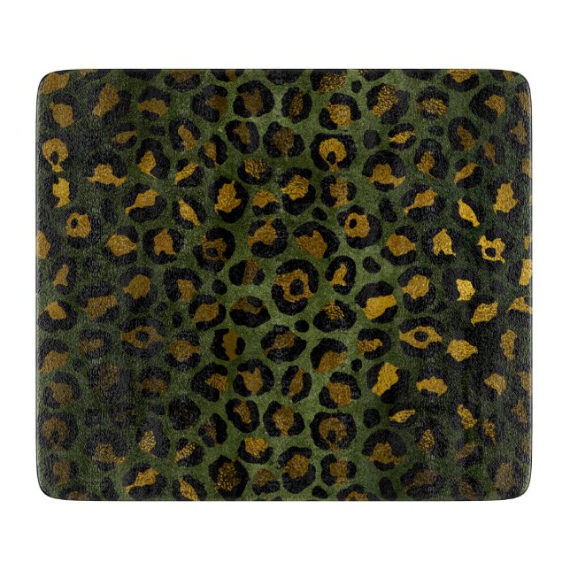 Jungle Green Yellow Cheetah Leopard Pattern Cutting Board (Front)