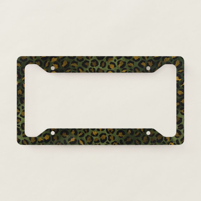Jungle Green Yellow Cheetah Leopard Pattern License Plate Frame (Front)