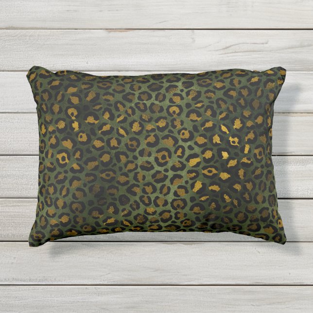 Jungle Green Yellow Cheetah Leopard Pattern Outdoor Pillow (Front)