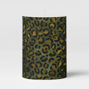 Jungle Green Yellow Cheetah Leopard Pattern Pillar Candle
