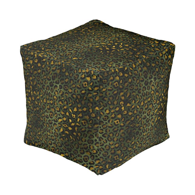 Jungle Green Yellow Cheetah Leopard Pattern Pouf (Angled Front)
