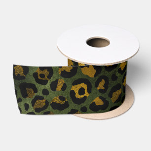 Jungle Green Yellow Cheetah Leopard Pattern Satin Ribbon