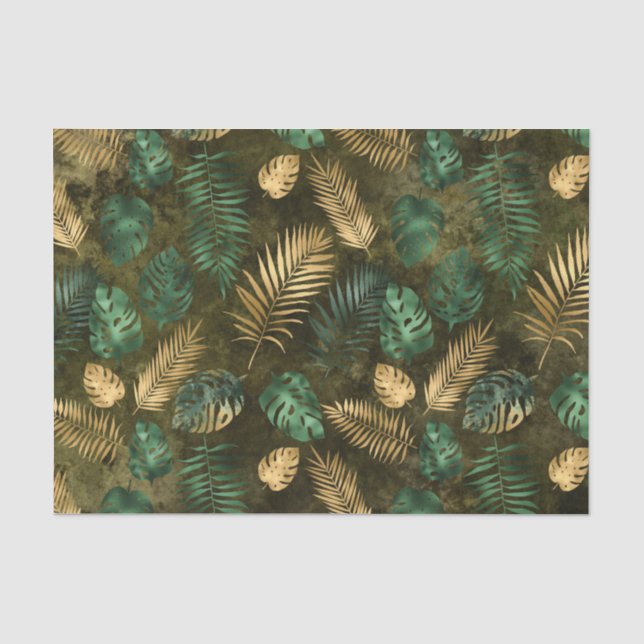 Jungle Green Yellow Tropical Palm Leaves Tissue Paper (Front)