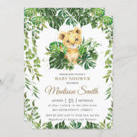 Jungle Greenery Adorable Lion Cub Boy Baby Shower  Invitation