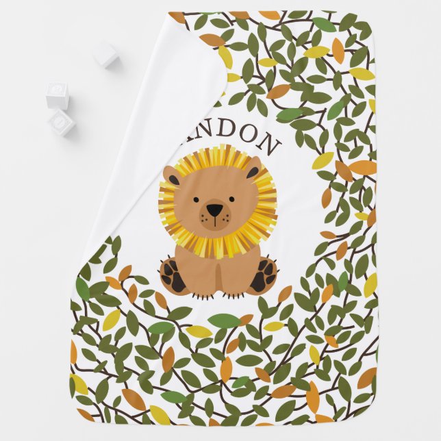 Jungle Greenery Baby Lion Blanket (In Situ)