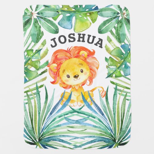 Jungle Greenery Baby Lion Boy Personalized Baby Blanket