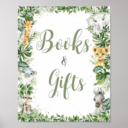 Jungle Greenery Baby Shower Books and Gifts Sign