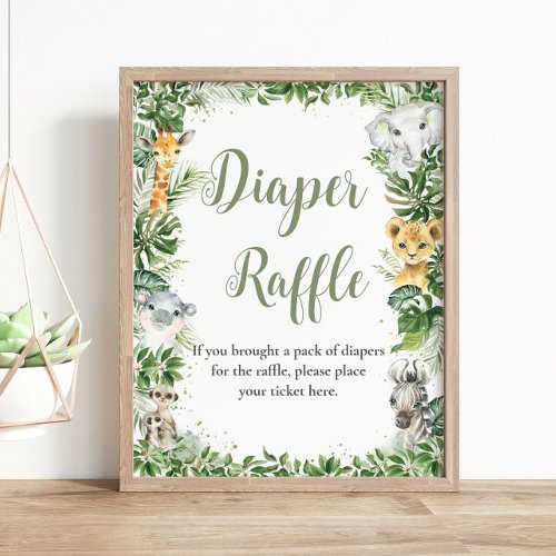 Jungle Greenery Baby Shower Diaper Raffle Sign