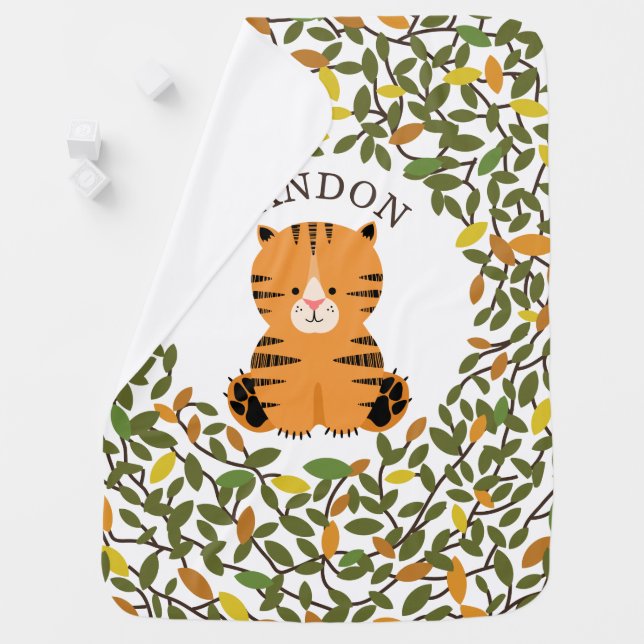 Jungle Greenery Baby Tiger Blanket (In Situ)