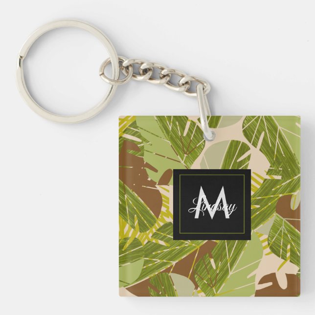 Jungle Greenery Safari Leaf Tropical Hand Drawn  Keychain (Front)