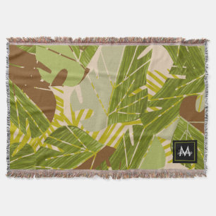 Jungle Greenery Safari Leaf Tropical Hand Drawn   Throw Blanket