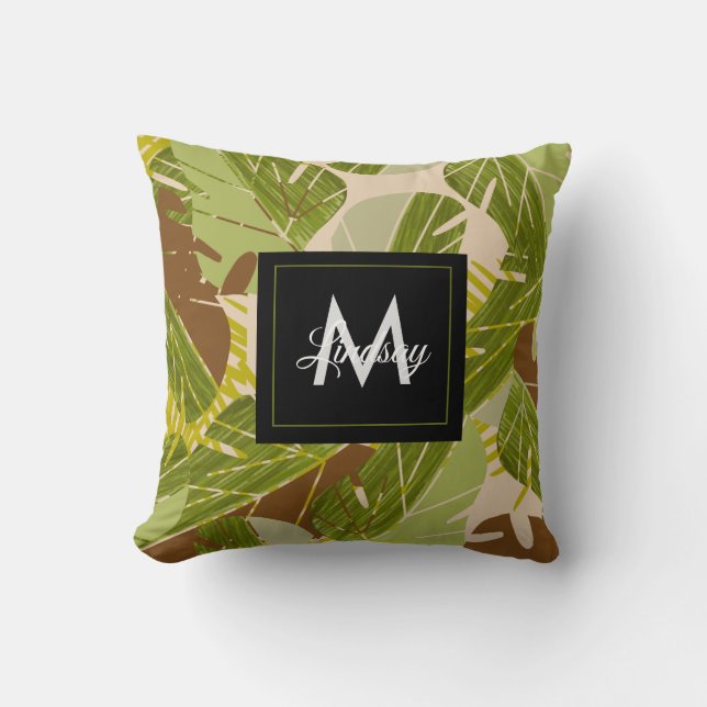 Jungle Greenery Safari Leaf Tropical Hand Drawn Throw Pillow (Front)
