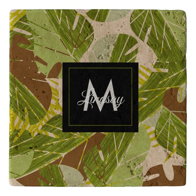Jungle Greenery Safari Leaf Tropical Hand Drawn  Trivet (Front)