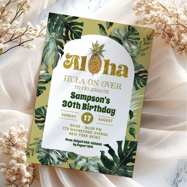 Jungle Greenery Tropical Aloha Pineapple Birthday Invitation (Creator Uploaded)