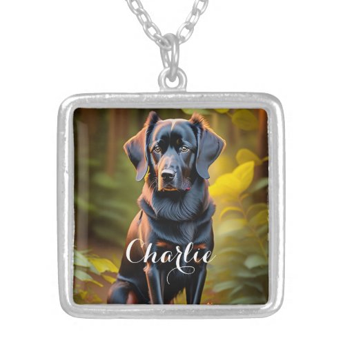 Jungle Guardian An Elegant Black Dog in the Wild Silver Plated Necklace