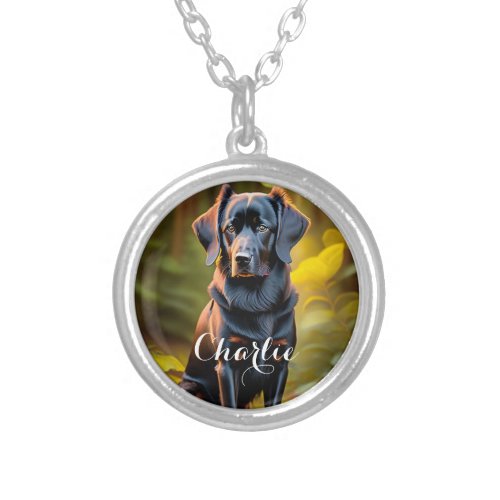 Jungle Guardian An Elegant Black Dog in the Wild Silver Plated Necklace
