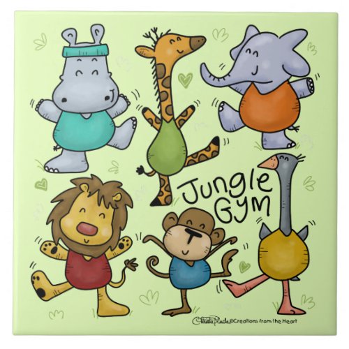 Jungle Gym Exercising Animals Ceramic Tile