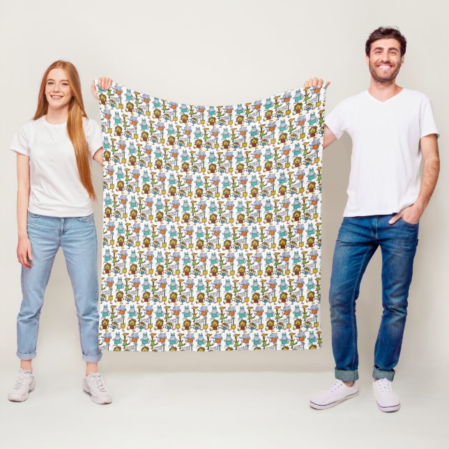 Jungle Gym Exercising Animals Fleece Blanket (In Situ)