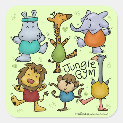 Jungle Gym Exercising Animals Square Sticker