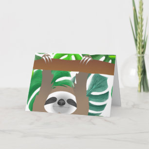 Jungle Hanging  Sleeping Brown Sloth Holiday Card