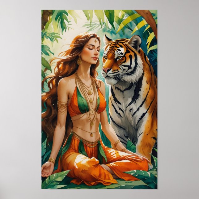Jungle Harmony: Bengal Tiger and Boho Muse Poster (Front)