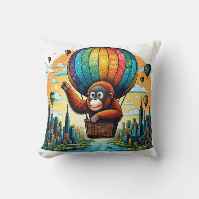 Jungle Harmony: Orangutan-Inspired  Throw Pillow (Front)
