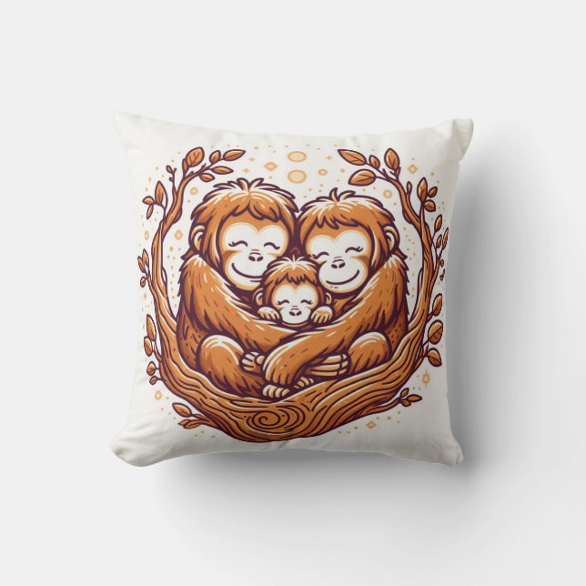 Jungle Harmony: Orangutan-Inspired  Throw Pillow (Front)