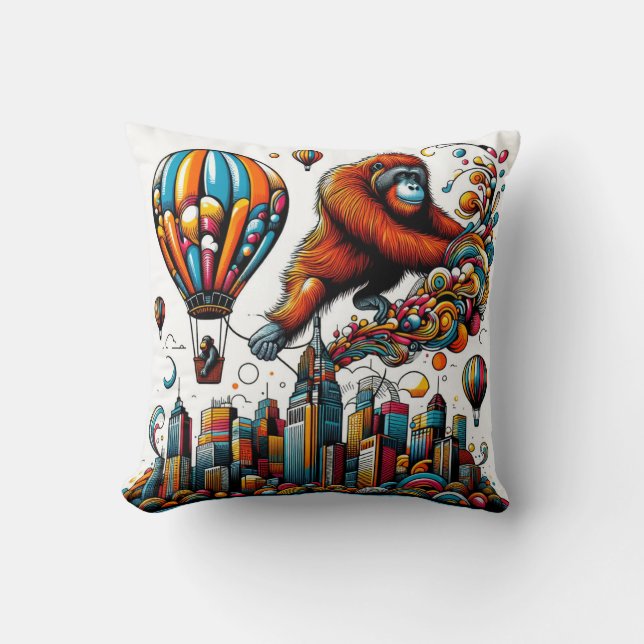 Jungle Harmony: Orangutan-Inspired  Throw Pillow (Front)