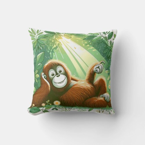 Jungle Harmony Orangutan_Inspired  Throw Pillow