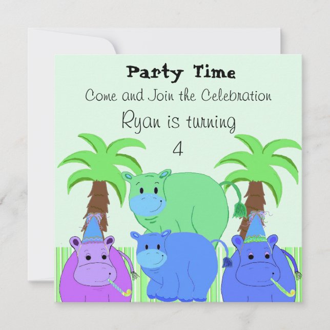 Jungle Hippo Birthday Invitation (Front)