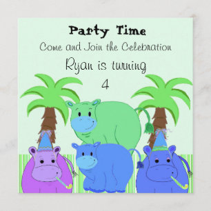 Jungle Hippo Birthday Invitation