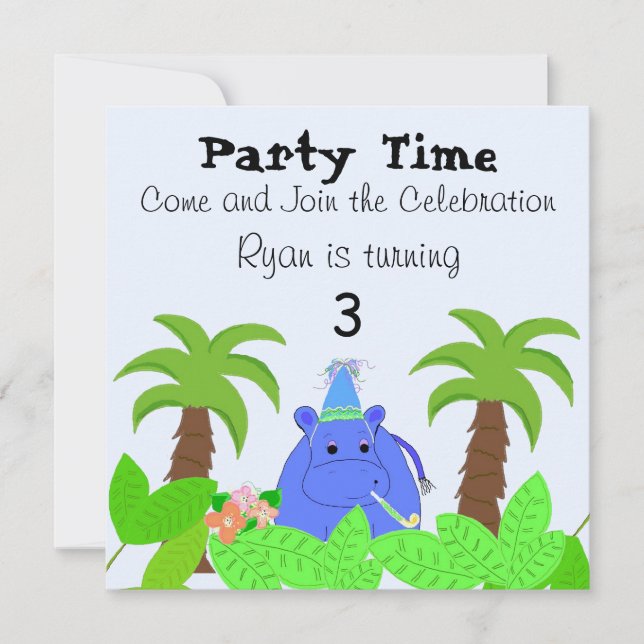 Jungle Hippo Birthday Invitation (Front)