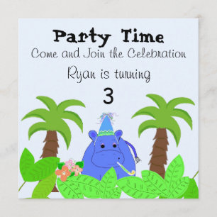 Jungle Hippo Birthday Invitation