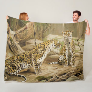 Jungle Home - Pair of Wild Leopards Fleece Blanket