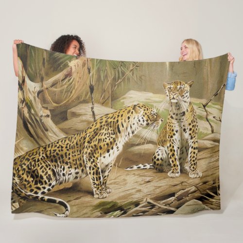Jungle Home _ Pair of Wild Leopards Fleece Blanket