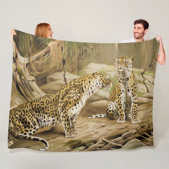 Jungle Home - Pair of Wild Leopards Fleece Blanket (In Situ)