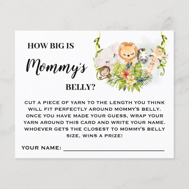 Jungle How big is Moms Belly Baby Shower Game Card Flyer (Front)
