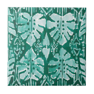 JUNGLE IKAT Hawaiian Green Tribal Tropical Ceramic Tile