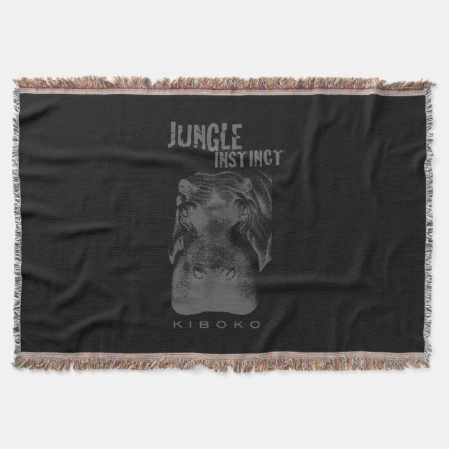 Jungle Instinct_Kiboko_hippo on black Throw Blanket (Front)