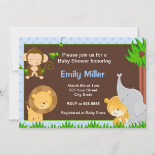 Jungle Invitation Baby Boy Shower Blue