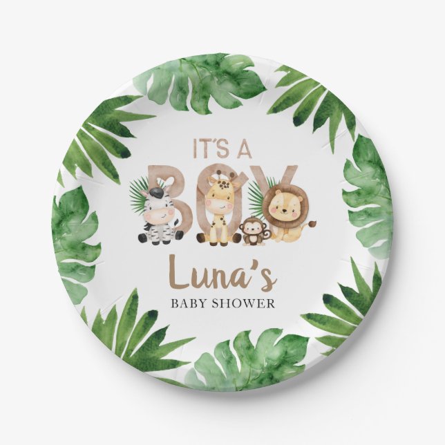 Jungle It's a Boy Baby Shower Paper Plate (Front)