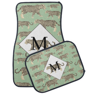 Jungle Jaguar Animal Pattern Initial Monogram Car Floor Mat