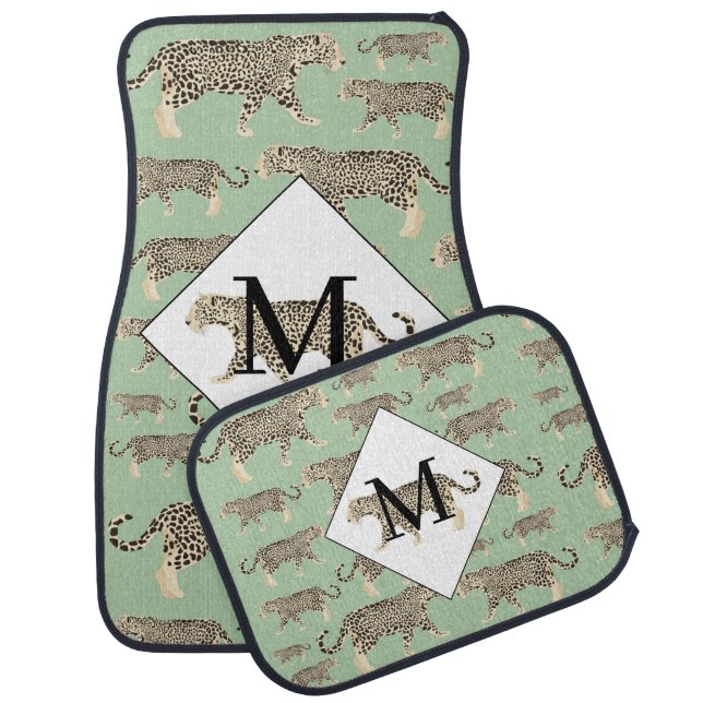 Jungle Jaguar Animal Pattern Initial Monogram Car Floor Mat (Set)