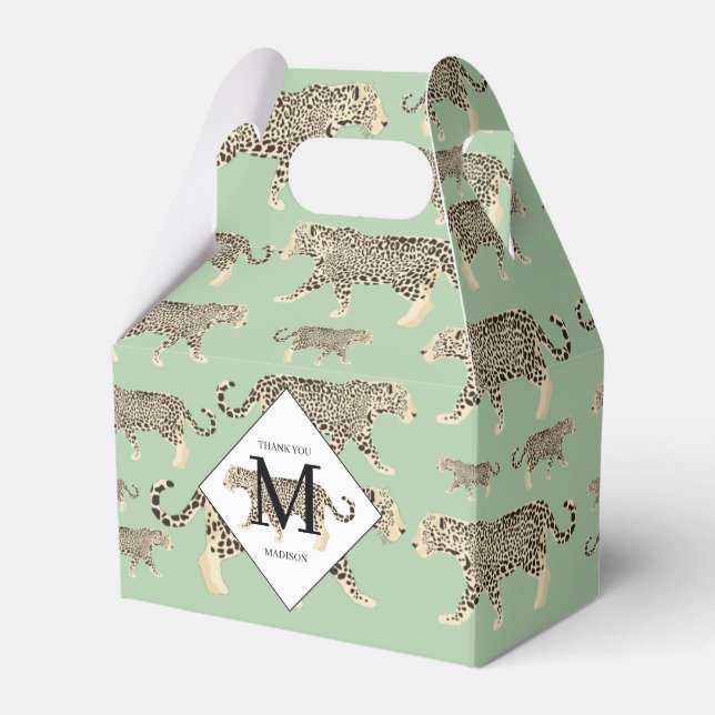 Jungle Jaguar Animal Pattern Initial Monogram Favor Boxes (Front Side)