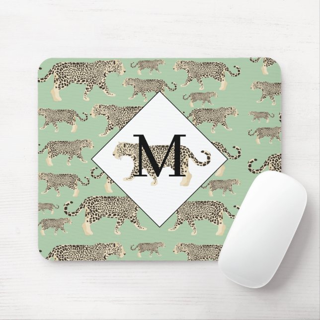Jungle Jaguar Animal Pattern Initial Monogram   Mouse Pad (With Mouse)