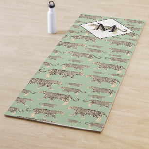 Jungle Jaguar Animal Pattern Initial Monogram  Yoga Mat