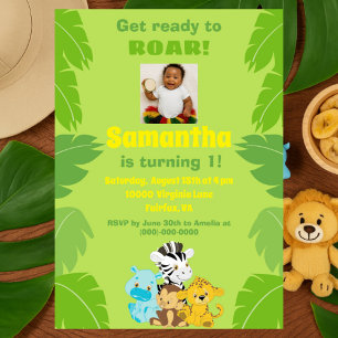 Jungle Jamboree 1st Birthday Green Safari Invitation
