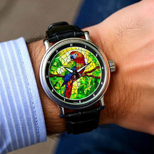 Jungle Jewel" - Stained Glass Parrot Watch