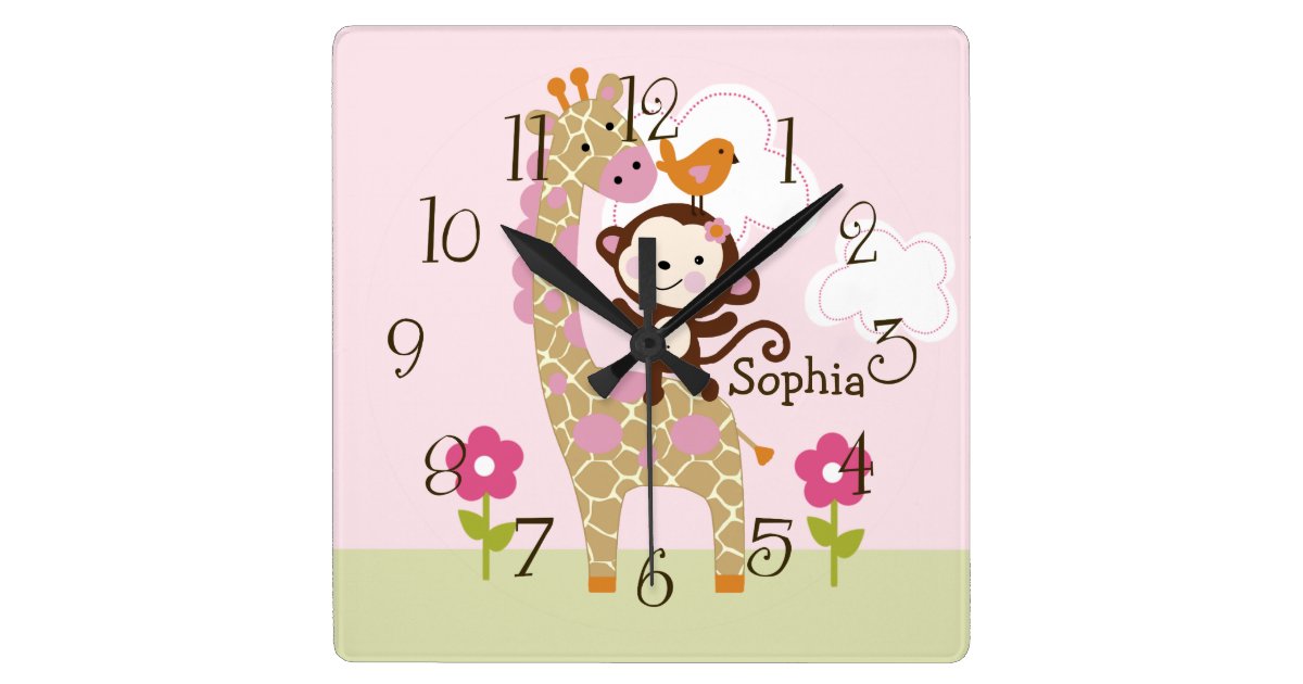 Jungle Jill Girl Animal Kid S Babynursery Clock Zazzle Com