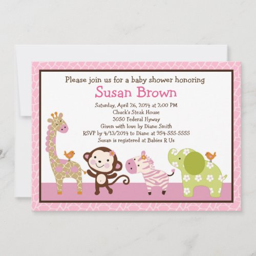 Jungle Jill Girl Animals Baby Shower Invitation